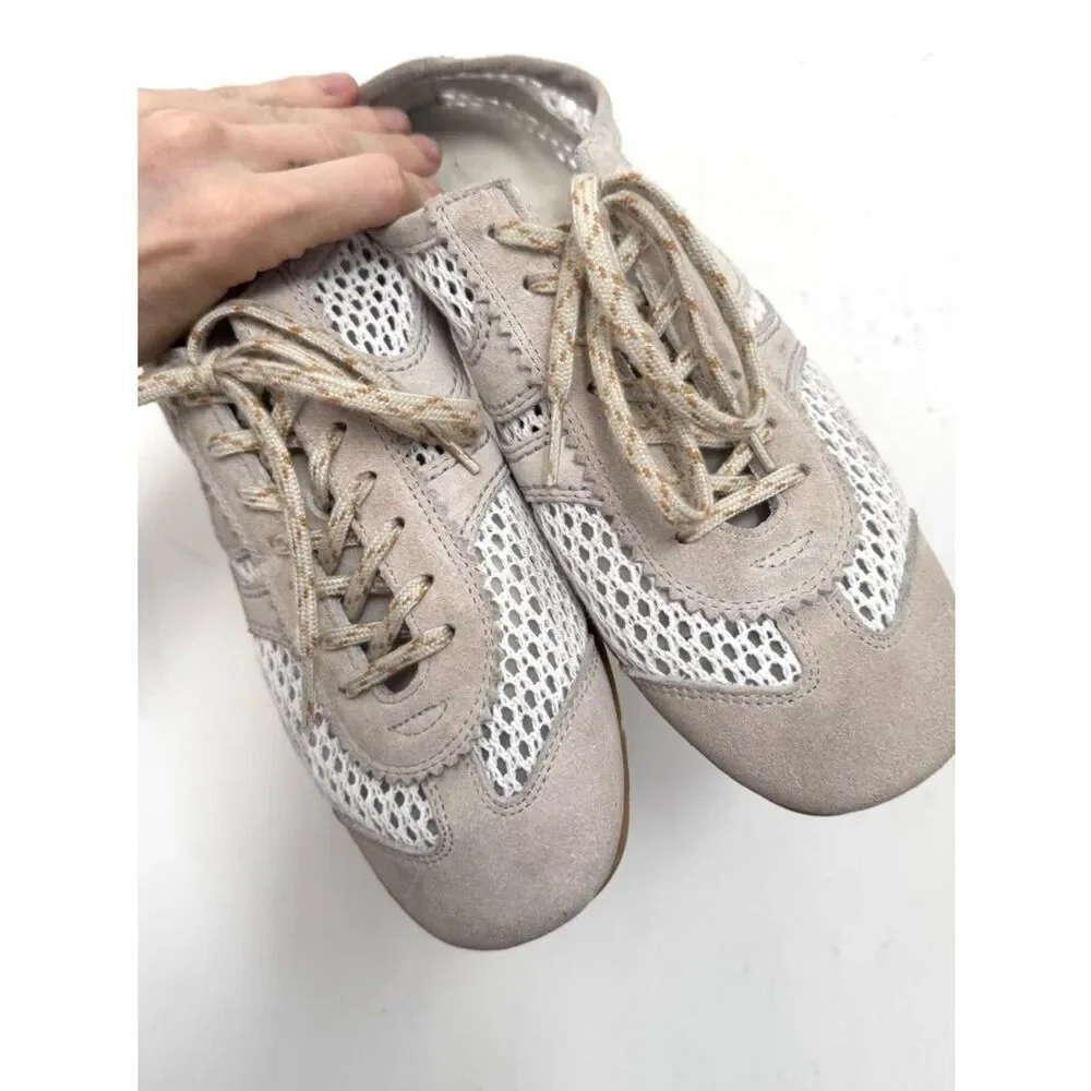 Dries Van Noten mesh and suede low-top sneakers in white and beige